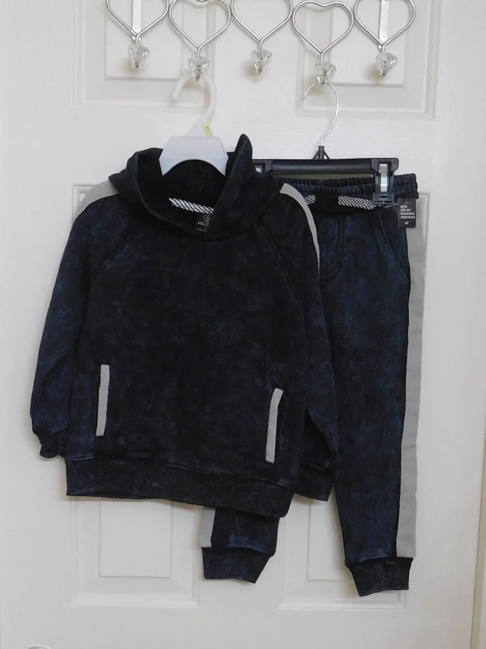 2pc Volcom Distressed Black Gray Hooded Sweatshirt & Joggers Set sz 4t